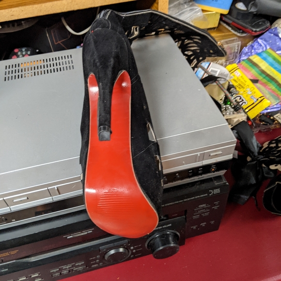 Ladies awesome lattice satin red bottom high heel boots - Picture 4 of 9